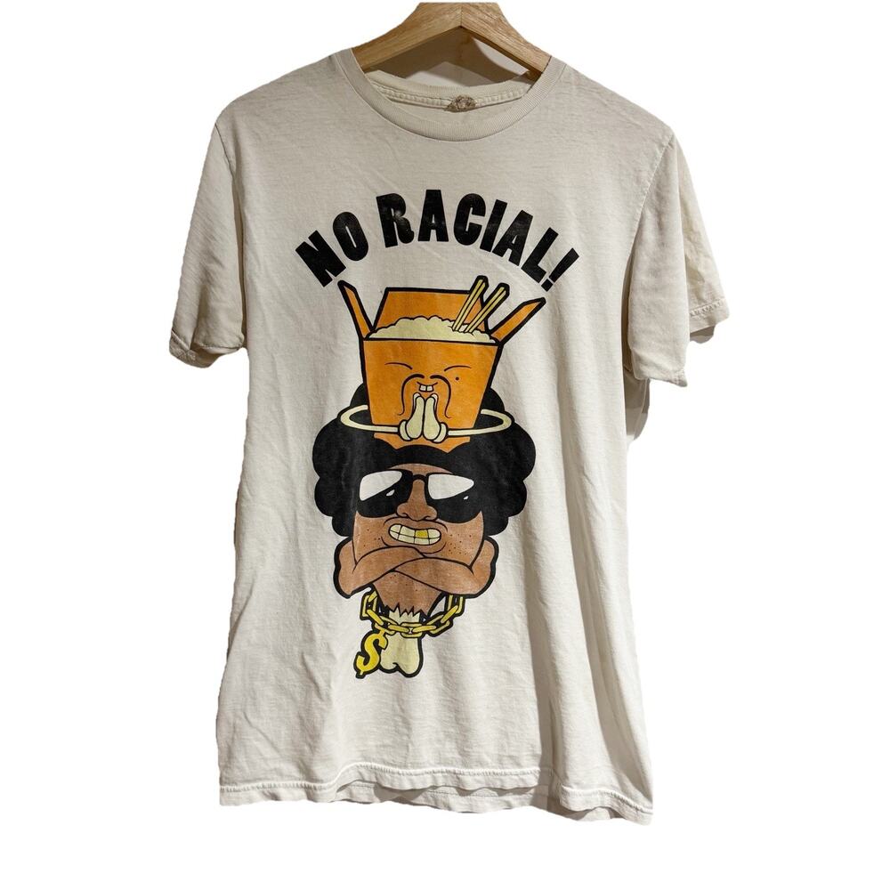 Bay Island Men Medium NO RACIAL! T Shirt White Anti Racism‎ Graphic Street Wear